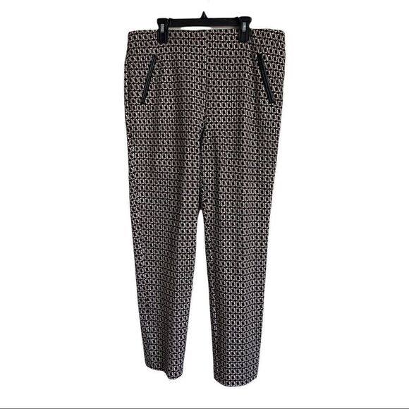 Chico's Black Tan and White Basketweave/Geometric Pattern Ankle‎ Crop Pants - 2 - Picture 2 of 11